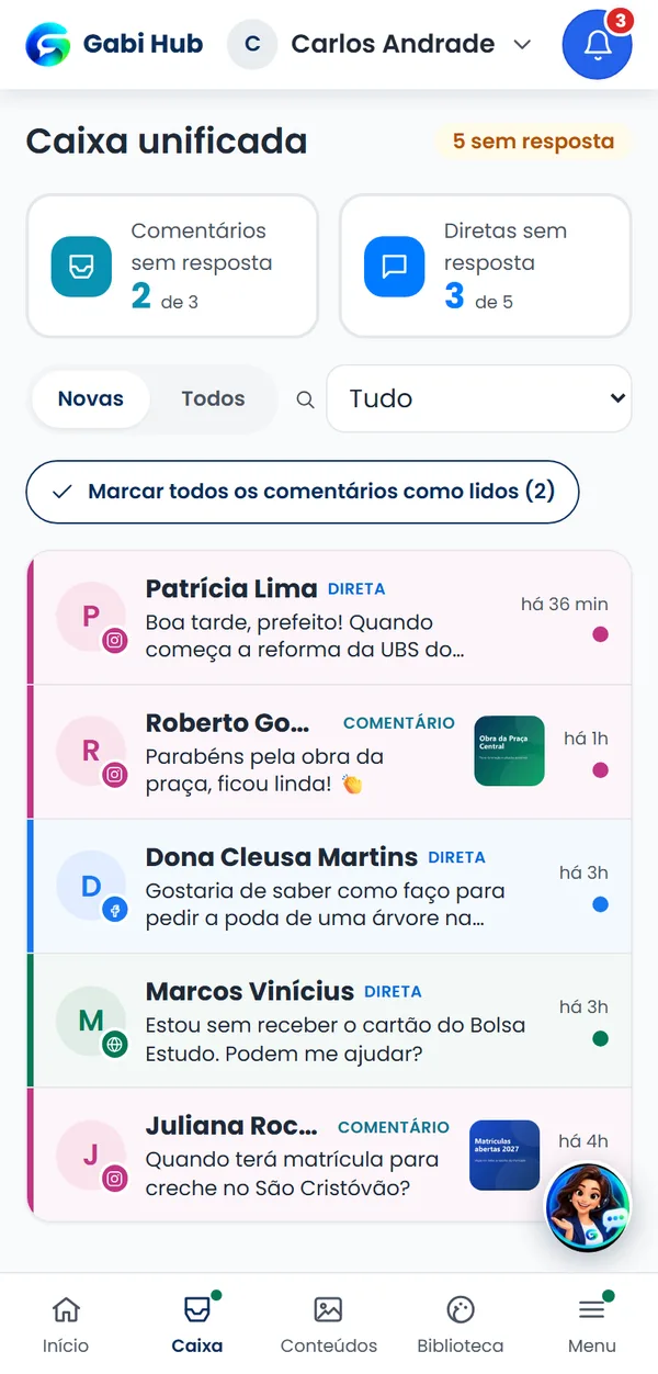 Caixa unificada no celular
