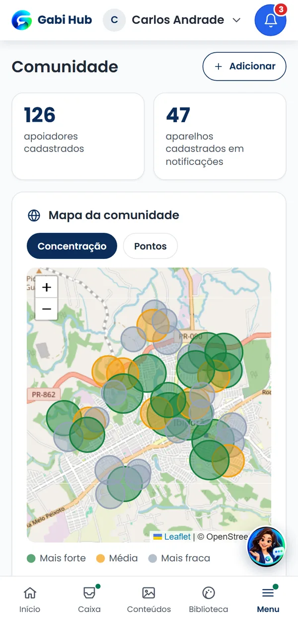 Mapa da comunidade no celular