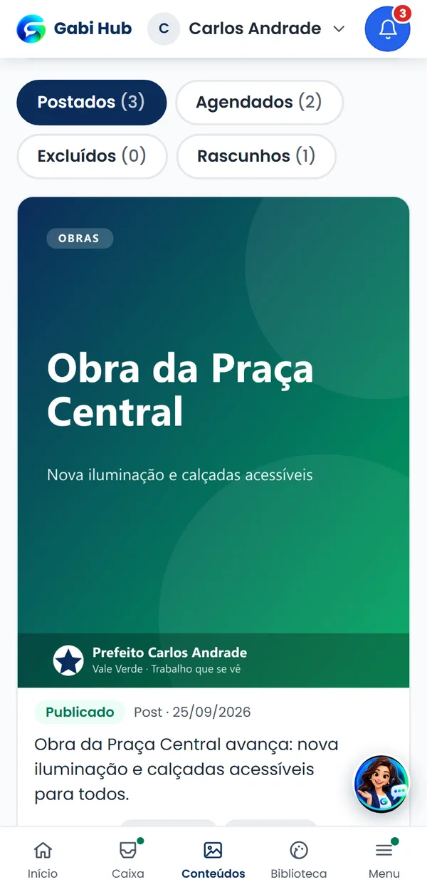 Posts e conteúdos no celular